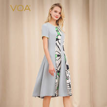 VOA-Vestido de manga corta con cuello en forma de barco, parte inferior blanca de seda pesada, color azul y gris, 30 m/m, borde amarillo y dorado, A10629 2024 - compra barato