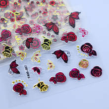 30 peças adesivos de folhas de unha 3d vermelho rosa, adesivos para designs de unhas, flor, borboleta, decalques autoadesivos, decorações de arte de unhas de manicure de verão 2024 - compre barato