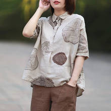 New Summer Women Shirts  Short Sleeve Vintage Cotton Linen Blouses Paisley Print Loose Casual Shirt Lady Tops 2024 - buy cheap