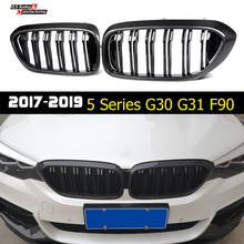 Grade preta de fibra de carbono para bmw 5 series g30, g31, f90 (m5), substituição do rim dianteiro, linha dupla 2024 - compre barato