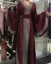 Vestido muçulmano casaco longo com pedra brilhante, vestido de casaco com manga morcego longo, roupa kaftan ramadã, baile de oração 2024 - compre barato