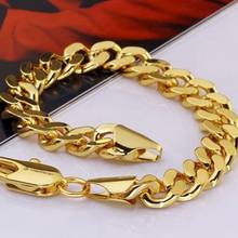 10mm Thick Men Bracelet Yellow Gold Filled  Wrist Chain Cuban Link Jewelry 20cm 2024 - buy cheap
