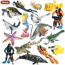 Oenux Sea Life Animals Diver Whale Shark Shrimp Carb Fish Turtle Action Figures Ocean Model Aquarium PVC Educational Kids Toy 2024 - buy cheap