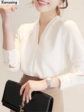 Блузка женская шифоновая с длинным рукавом, элегантный белый топ, одежда для работы, весна-осень 2024 - купить недорого
