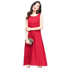 2022 Women Summer Dress Casual Loose O-Neck Korean Fashion Sleeveless Dress Female Solid Color Tank Long Basic Dress Elegant 2024 - buy cheap