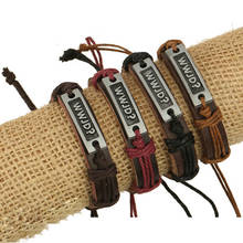 WWJD Pulsera de cuero para hombre, brazalete de cuero con letras de Jesús believe, pulsera de cuerda de cuero ajustable, joyería masculina 2024 - compra barato