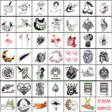 Temporary Tattoo Sticker Set Butterfly Skull Crown Sun Flower Tatoo Flash Tatto Fake Waterproof Art for Men Women 50 Pcs 2024 - buy cheap