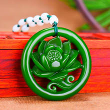 Colgante de Jade tallado a mano de loto hueco para hombre y mujer, joyería verde Natural, collares 2024 - compra barato