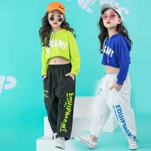 Sudadera corta con capucha para niña, chándal de Hip-Hop, conjunto de 2 piezas, jersey de Jazz, ropa de baile callejero, trajes deportivos para niño, ropa de calle 2024 - compra barato