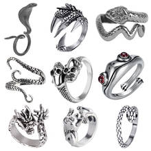 Retro Punk Snake Dragon Ring for Men Women Exaggerated Antique Siver Color Opening Adjustable Rings Anillo Hombre Bijoux 2024 - купить недорого