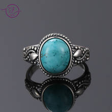 Fashion Oval High Quality Natural Turquoise Rings for Men Women Silver Color Trendy Jewelry Wedding Birthday Gifts 2024 - buy cheap