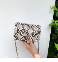 Women Serpentine Messenger Bag Small Square Shoulder Bags PU Leather Snake Print Chain Crossbody Bags for Women 2024 - buy cheap