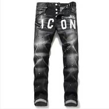 New DSQUARED2 Stitching Printing Men's Slim Jeans Straight Leg Motorcycle Rider Pants Jeans Man dsq1058 2024 - buy cheap
