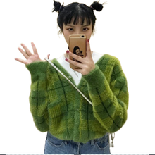 Suéter feminino de lã caxemira harajuku, casaco de malha com decote em v, blusa fofinha e estilo single-breasted 2024 - compre barato