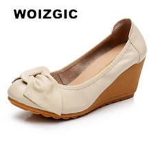 WOIZGIC Women Ladies Female Mother Woman's Genuine Leather Shoes Flats High Heels Slip On Summer Bow-knot Size 34-40 ZBM-A08 2024 - buy cheap