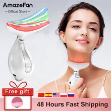 AmazeFan 3 Colors Led Facial Neck Massager PhotonTherapy Heating Face Neck Wrinkle Removal Machine Reduce Double Chin Skin Lift 2024 - купить недорого