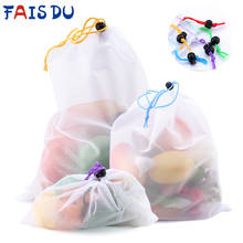 5pcs Colorful Reusable Fruit Vegetable Bags Net Bag Produce Washable Mesh Bags Kitchen Storage Bags Toys Sundries 2024 - buy cheap