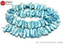 Qingmos-Cuentas sueltas de perlas azules de agua dulce, accesorio Natural de 12-15mm para la fabricación de joyas, DIY, collar, pulsera, pendiente, hebra, 14 '', l843 2024 - compra barato