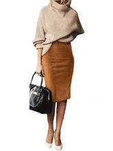 Sexy Multi Color Suede Midi Pencil Skirt Women 2021 Fashion Elastic High Waist Office Lady Bodycon Skirts Saias 2024 - купить недорого