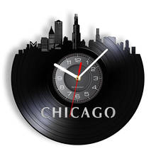 Reloj de pared con Skyline de Chicago, reloj de registro de vinilo de la ciudad de Chicago, EE. UU., disco de vinilo con Skyline, arte de pared, turismo, regalo minimalista 2024 - compra barato