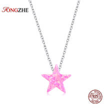 TONGZHE Fashion Long Necklaces Luxury Star Pink Blue Opal Pendant Necklace Woemen 925 Sterling Silver Jewelry 2024 - buy cheap