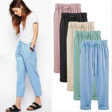 Summer 2022 Autumn Cotton Linen Pants Elastic Waist Vintage trousers Casual Ankle Length Pants 2024 - buy cheap