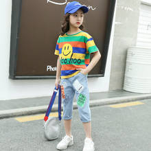 Cartoon Cat Children Girls Clothes Set Summer 2022 New Kids Short Tshirts+Cropped Trousers two-piece big Toddler Clothing Set 2024 - buy cheap