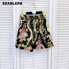 Faldas cortas con bordado de flores para mujer, minifalda Retro elegante de cintura alta, adelgazante, acampanada, 2021 2024 - compra barato