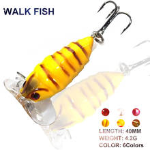 Walk Fish 1 шт., 4 см, 4,2 г, Цикада, Поппер, рыболовная искусственная кожа, 3D глаза, жесткая плавающая приманка, крючок, снасть, Реалистичная воблер, приманка для рыбы 2024 - купить недорого