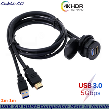Водонепроницаемый встраиваемый монтажный кабель USB 3,0 и HDMI-совместимый штекер-гнездо для приборной панели для кораблей, автомобилей и мотоциклов 2024 - купить недорого
