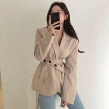 Korean Women Chic Blazer French Elegant Lady New Design Slim Waist Oversize Blazer Single Breast Long-sleeved Short Jacket Coat 2024 - buy cheap