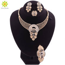Conjunto de joyas de cristal con cuentas africanas de moda marca Dubai, conjuntos de joyas de Color dorado, conjunto de pendientes y collar de novia nigeriana para boda 2024 - compra barato