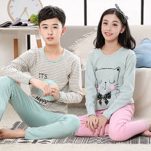 Conjunto de pijama infantil para meninos, pijama estampado de desenhos animados com manga comprida, gola redonda, camiseta com calça, para meninas, outono 2024 - compre barato