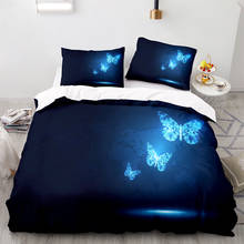 3d sci-fi azul borboleta padrão jogo de cama, 203 × 229 duvet cover conjunto com fronha, 220 × 260 quilt cover, cobertura de cobertura preta 2024 - compre barato
