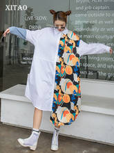 Женское платье с принтом XITAO, асимметричное платье большого размера, с воротником-поло и длинным рукавом, весна 2021, ZY5940 2024 - купить недорого