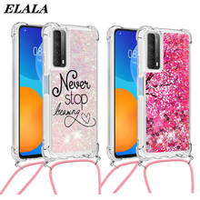 Shockproof Phone Case for Huawei P Smart 2021 P40 Pro Plus Mate 30 P30 Lite Glitter Quicksand Liquid Cover Crossbody Lanyard 2024 - купить недорого