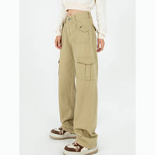 Pantalones vaqueros Cargo de cintura alta para mujer, pantalón vaquero holgado de pierna ancha, diseño Chic de calle, color caqui, Vintage 2024 - compra barato