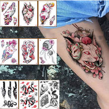 Временные татуировки стикер боди-арт Ukiyoe сексуальная девушка кошка розовый цветок череп Водная передача поддельные тату флеш-тату для женщин и мужчин 2024 - купить недорого