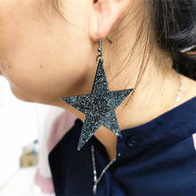 KUGUYS Asymmetrical Star Moon Drop Earrings for Women Black Glitter Acrylic Large Big Fashion Jewelry Trendy Accessories 2024 - buy cheap