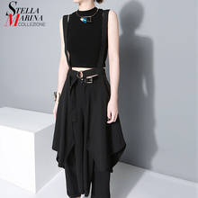 Japanese Style Women Solid Black Summer Asymmetrical Chiffon Strap Skirt & Sashes Female Unique Midi Casual Harajuku Skirt 1431 2024 - buy cheap