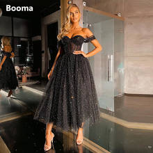 Booma Black Off the Shoulder Prom Dresses Sweetheart Boning Midi Prom Gowns Illusion Bodice Tea-Length Formal Party Dresses 2024 - buy cheap