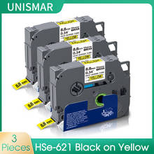 Unismar 3pk HSe-621 hse 621 preto no amarelo compatível irmão tubos de psiquiatra de calor cabos fibras p-touch para PT-D210 PT-1000 impressão 2024 - compre barato