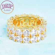 Dois linha anel solitaire ouro cor zircão cúbico congelado para fora hip hop moda cobre charme jóias 2024 - compre barato