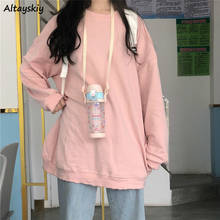 Sweatshirts Women Harajuku Orange Chic Teens High Street Simple Solid O-neck Lovely Korean New Design Basic Hot Sale Ins Casual 2024 - buy cheap