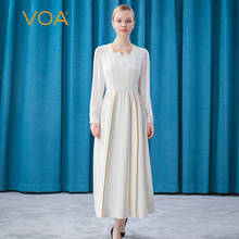 VOA Elegant Irregular Golden Edging V-Neck New Year White Dress Party Autumn Gothic Chic England Style Prom Dresses Women AE579 2024 - buy cheap