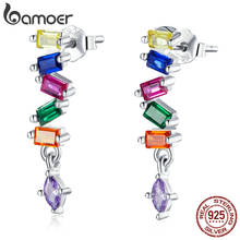 bamoer Vintage Rainbow 925 Sterling Silver Square Zircon Stud Earrings Beating Color Earrings for Women Fashion Jewelry SCE1185 2024 - compre barato