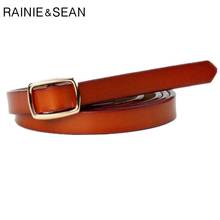 RAINIE-cinturones de piel auténtica para mujer, cinturón con hebilla de Pin para vestidos, Correa fina para mujer, color café, Camel, rojo, negro y blanco 2024 - compra barato