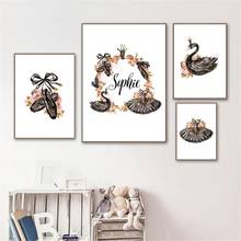 Baby Custom Name Swan Princess Wall Art Poster Ballerina Dress Toe Shoe Canvas Painting Flower Prints Nordic Pictures Home Decor 2024 - buy cheap