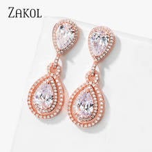 ZAKOL Luxury Temperament Water Drop CZ Earrings for Women Gifts Long Style Dangle Earring Cubic Zirconia Wedding Jewelry 2024 - buy cheap