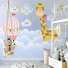 Nórdico balão de ar quente girafa quarto das crianças fundo papel parede 3d sala estar decoração do quarto mural papel para o quarto das crianças 2024 - compre barato